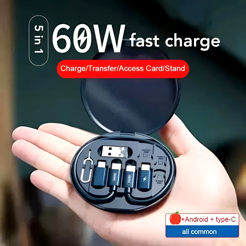 5-in-1 60W Fast Charging Cable Set – Portable Data Cable Kit