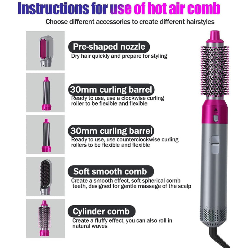 5 in 1 Hair Dryer & Styling Tool – Dryer, Straightener, Curler & Comb
