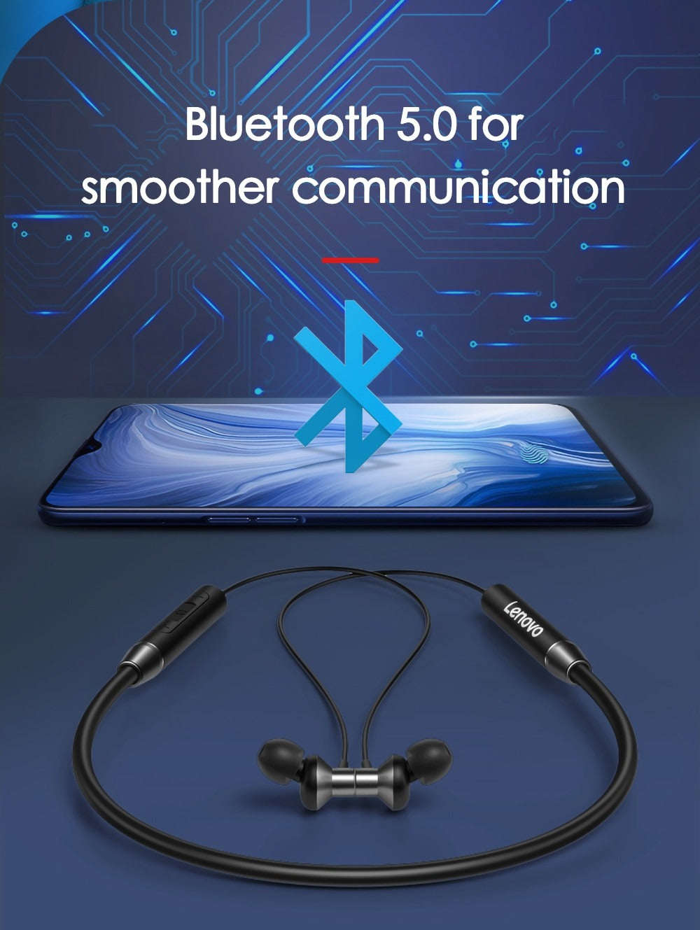 Lenovo HE05 Bluetooth 5.0 Wireless Neckband Sports Headphones